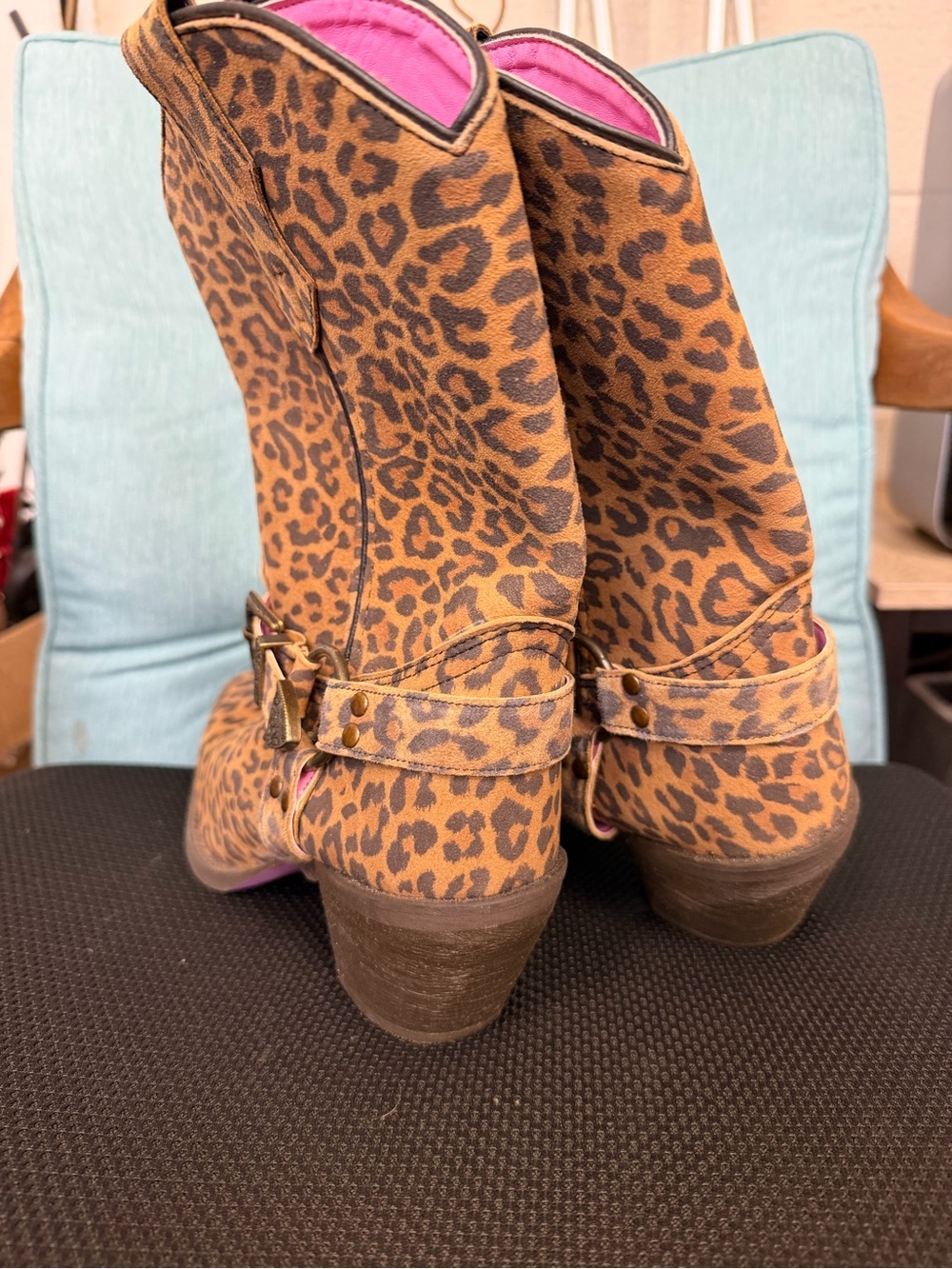 Leopard Print Mid-Calf Heeled Boots - Brown Leopard - Picture 4 of 6